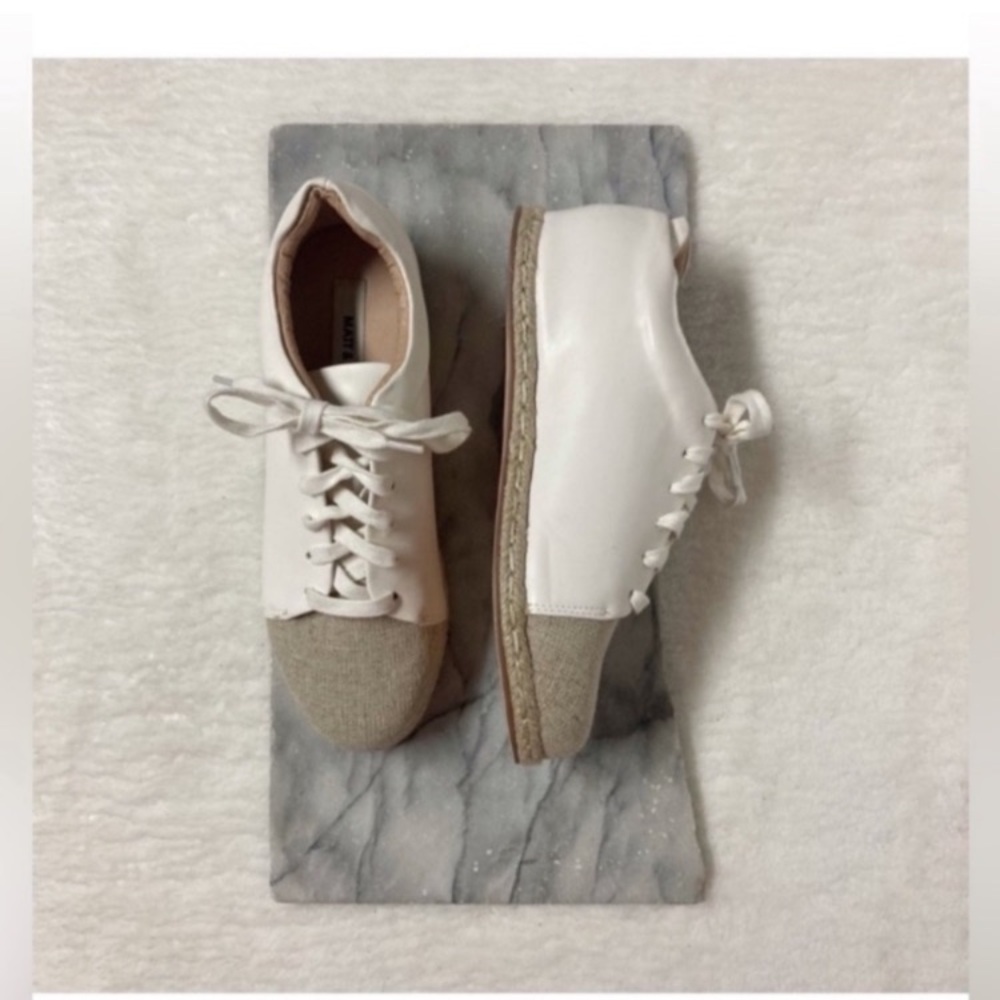 Matt & Nat Lace Up Shoes MAIA Size 8 Vegan Espadrille Runners Cream Leather - Picture 2 of 10